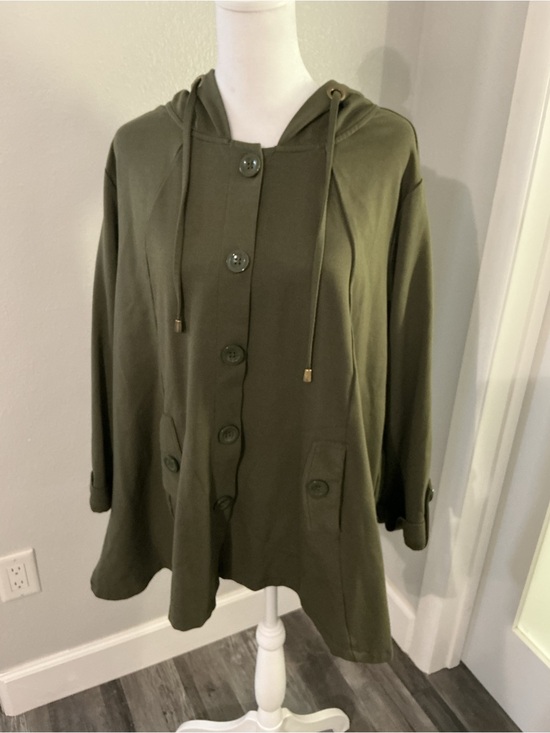 Christian Siriano Jackets & Blazers - Christian Siriano Olive Green Hooded Button-Front Swing Jacket Plus Size 1X